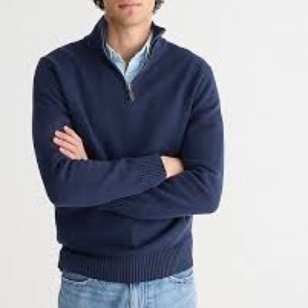 J Crew Mens Sweater Size XL Navy Blue Merino Wool Half Zip Rib Cuff Hem Pullover
